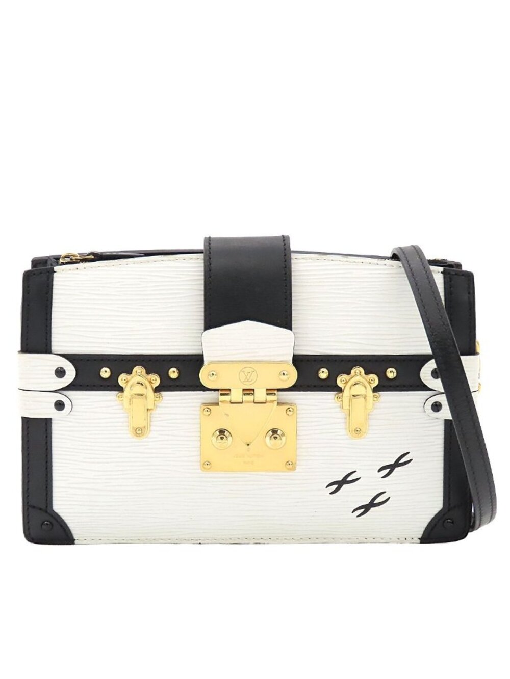 Louis Vuitton Trunk Clutch Chain Shoulder Bag White Black Epi Leather